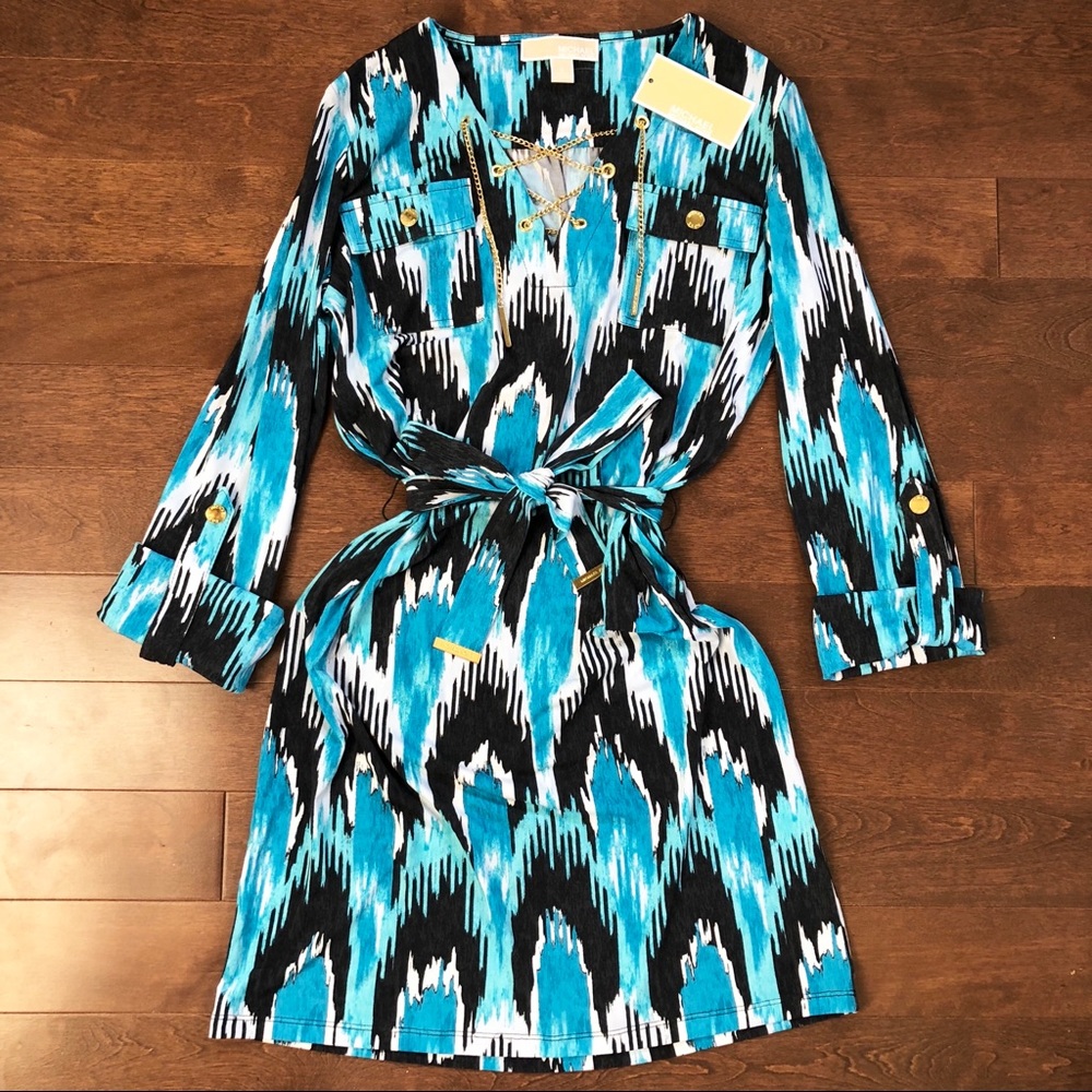 BNWT Michael by Michael Kors Lace Up Belted Dress